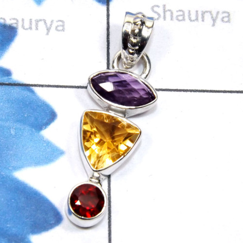 Multi Cut Gemstone D - SSP960-Semiprecious Cut Three Gemstone Made in 925 Silver Lightw