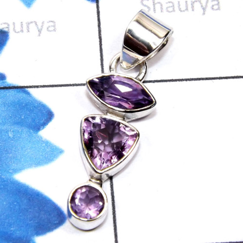 Amethyst Cut F - SSP960-Semiprecious Cut Three Gemstone Made in 925 Silver Lightw