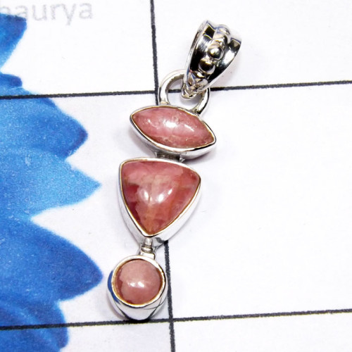 Rodochrosite G - SSP960-Semiprecious Cut Three Gemstone Made in 925 Silver Lightw Rodochrosite G - SSP960-Semiprecious Cut Three Gemstone Made in 925 Silver Lightw