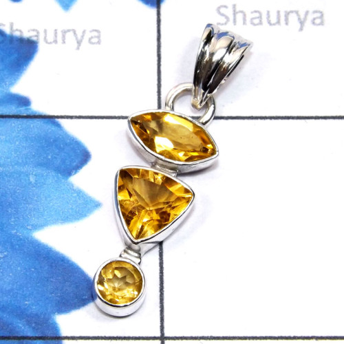 Citrine H - SSP960-Semiprecious Cut Three Gemstone Made in 925 Silver Lightw Citrine H - SSP960-Semiprecious Cut Three Gemstone Made in 925 Silver Lightw