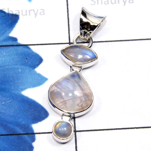 Rainbow Moonstone I - SSP960-Semiprecious Cut Three Gemstone Made in 925 Silver Lightw