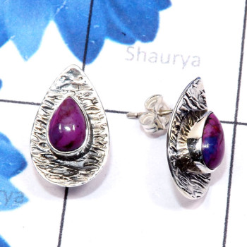 Purple Turquoise A - SSE973-Sterling 925 Silver Genuine Cut n Cab Gemstone Lightweigh