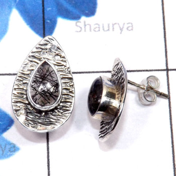 Black Rutile C - SSE973-Sterling 925 Silver Genuine Cut n Cab Gemstone Lightweigh