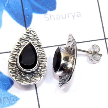 Black Onyx Cut O - SSE973-Sterling 925 Silver Genuine Cut n Cab Gemstone Lightweigh