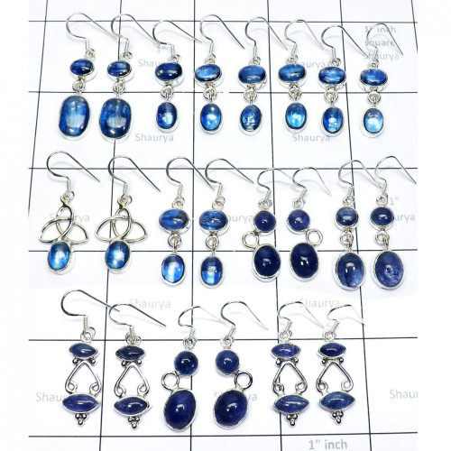 11 Pairs Kyanite & Tanzanite cab O - WSL993- Assorted Earrings wholesale lots with 925 sterling silve