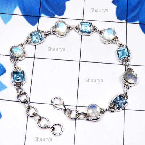 Blue Topaz n Rainbow Cut O - SPB916-Blue Topaz with Rainbow Cut, Iolite, Kynite, 925 Silver M