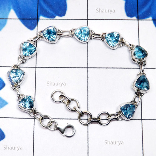 Blue Topaz A - SPB915-Beautiful Cut Blue Topaz 925 Plain Silver Handmade Trendy