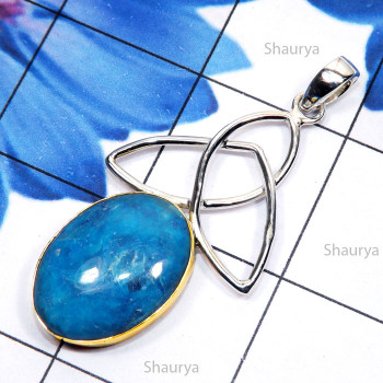 Mohave Cassite Blue B - STR949-Semiprecious Gemstone Made in 925 Silver with Brass Two T Mohave Cassite Blue B - STR949-Semiprecious Gemstone Made in 925 Silver with Brass Two T