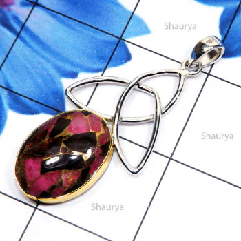Mohave Dalmatian Pink C - STR949-Semiprecious Gemstone Made in 925 Silver with Brass Two T Mohave Dalmatian Pink C - STR949-Semiprecious Gemstone Made in 925 Silver with Brass Two T