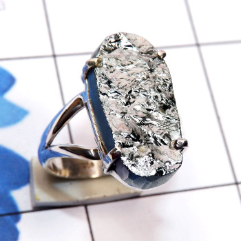 Silicon Druzy G - SCO997-Silicon Druzy with Solid 925 Silver Prong Setting Ring
