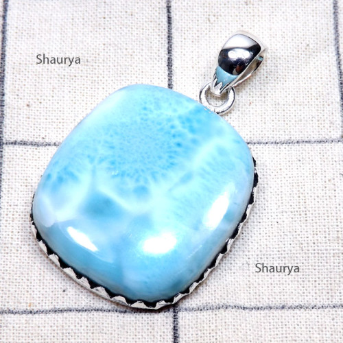Larimar F - LDS985-Large Larimar Cab Gemstone 925 Sterling Silver Stunning P