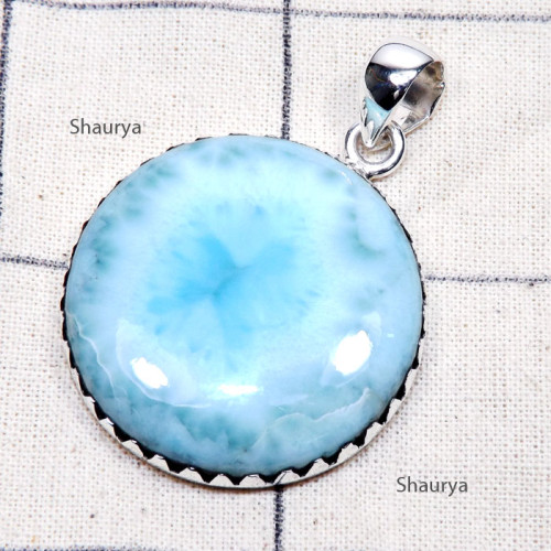 Larimar O - LDS985-Large Larimar Cab Gemstone 925 Sterling Silver Stunning P
