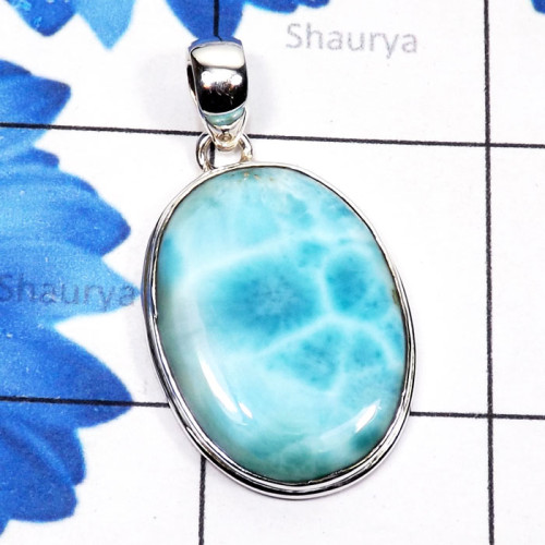 Larimar H - LDS983-Huge Larimar Genuine Gemstone Made in 925 Silver Chunky P