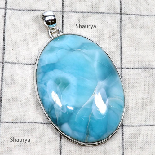 Larimar O - LDS983-Huge Larimar Genuine Gemstone Made in 925 Silver Chunky P