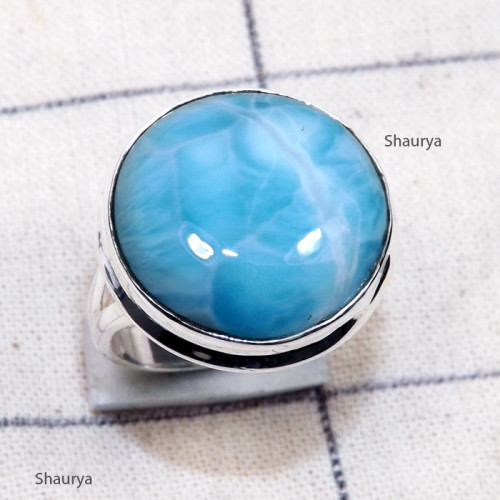 Larimar A - LDS981-Larimar Cab Charm Gemstone Made in 925 Silver Plain Ring Larimar A - LDS981-Larimar Cab Charm Gemstone Made in 925 Silver Plain Ring