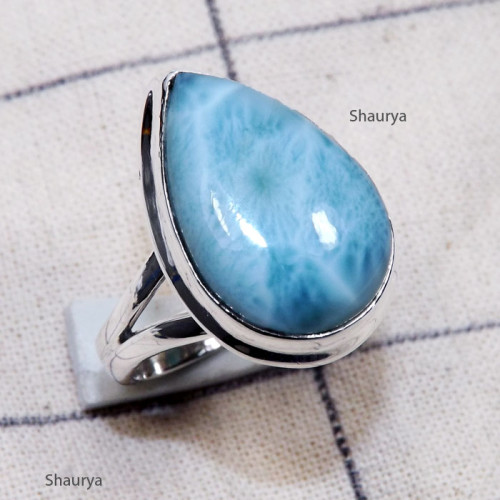 Larimar B - LDS981-Larimar Cab Charm Gemstone Made in 925 Silver Plain Ring Larimar B - LDS981-Larimar Cab Charm Gemstone Made in 925 Silver Plain Ring