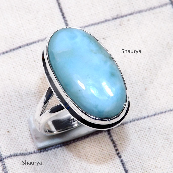 Larimar D - LDS981-Larimar Cab Charm Gemstone Made in 925 Silver Plain Ring Larimar D - LDS981-Larimar Cab Charm Gemstone Made in 925 Silver Plain Ring
