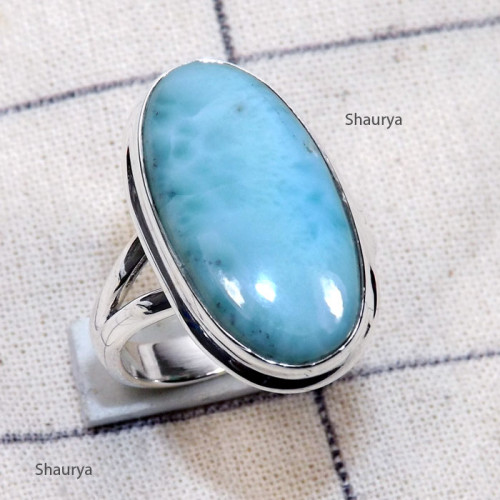 Larimar G - LDS981-Larimar Cab Charm Gemstone Made in 925 Silver Plain Ring Larimar G - LDS981-Larimar Cab Charm Gemstone Made in 925 Silver Plain Ring