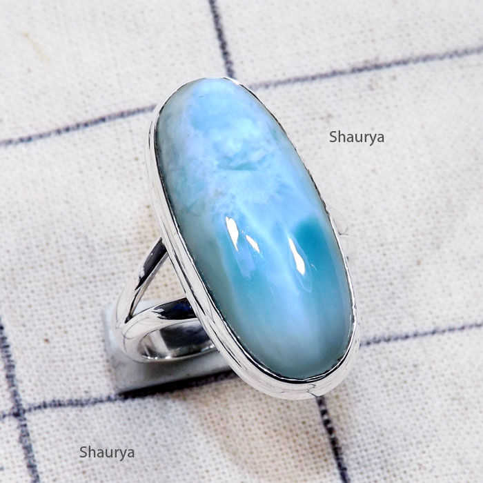 Larimar H - LDS981-Larimar Cab Charm Gemstone Made in 925 Silver Plain Ring Larimar H - LDS981-Larimar Cab Charm Gemstone Made in 925 Silver Plain Ring