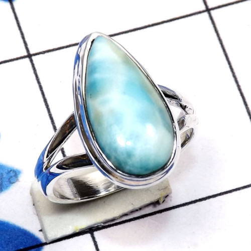 Larimar I - LDS981-Larimar Cab Charm Gemstone Made in 925 Silver Plain Ring