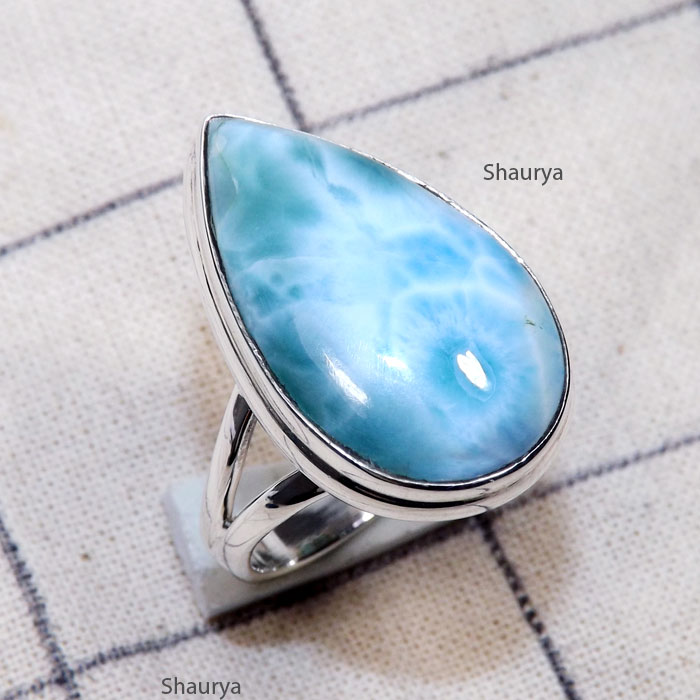 Larimar O - LDS981-Larimar Cab Charm Gemstone Made in 925 Silver Plain Ring Larimar O - LDS981-Larimar Cab Charm Gemstone Made in 925 Silver Plain Ring