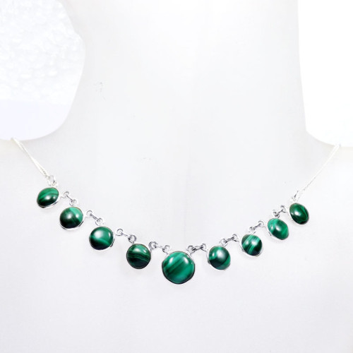 Malachite G - BZN993-Genuine Cut n Cab Gemstone 925 Silver Bezel Setting Trend