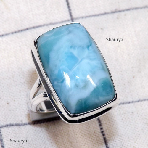 Larimar B - LDS980-925 Sterling Silver with Cab Larimar Handmade Plain Setti