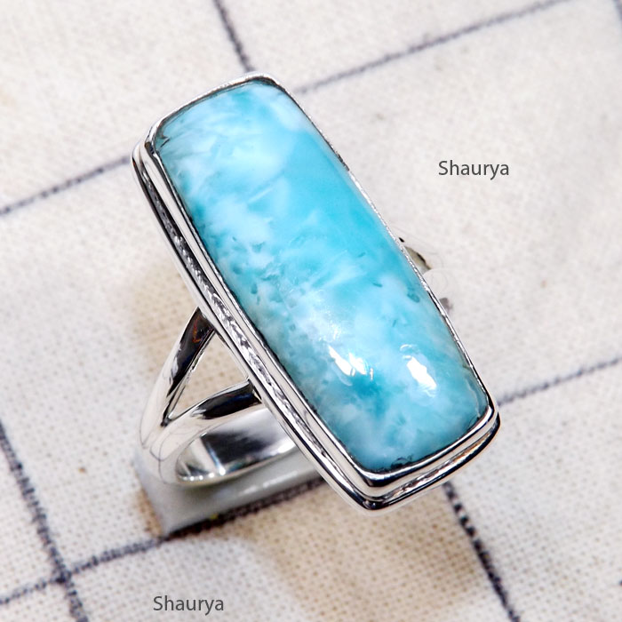 Larimar O - LDS980-925 Sterling Silver with Cab Larimar Handmade Plain Setti Larimar O - LDS980-925 Sterling Silver with Cab Larimar Handmade Plain Setti