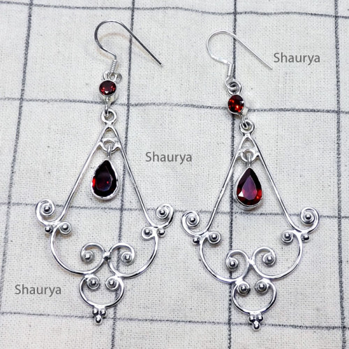 Garnet Cut A - SDE807-Genuine Cut n Cab Gemstone 925 Sterling Silver Handmade D