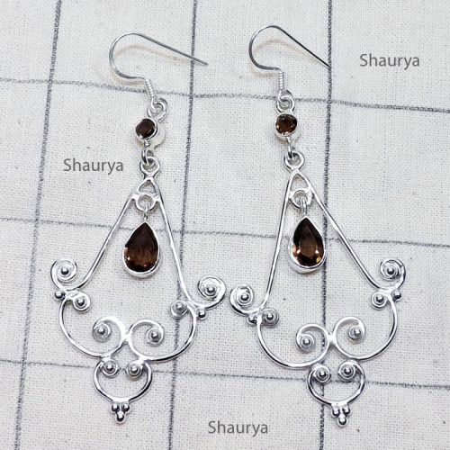 Smokey cut D - SDE807-Genuine Cut n Cab Gemstone 925 Sterling Silver Handmade D