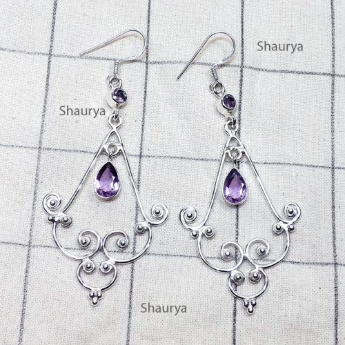 Amethyst Cut E - SDE807-Genuine Cut n Cab Gemstone 925 Sterling Silver Handmade D