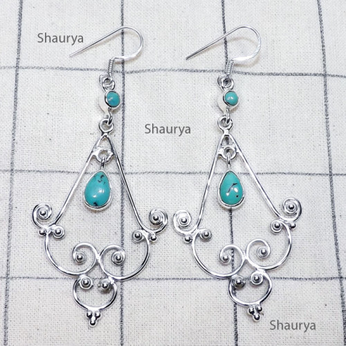 Tibet Turquoise I - SDE807-Genuine Cut n Cab Gemstone 925 Sterling Silver Handmade D