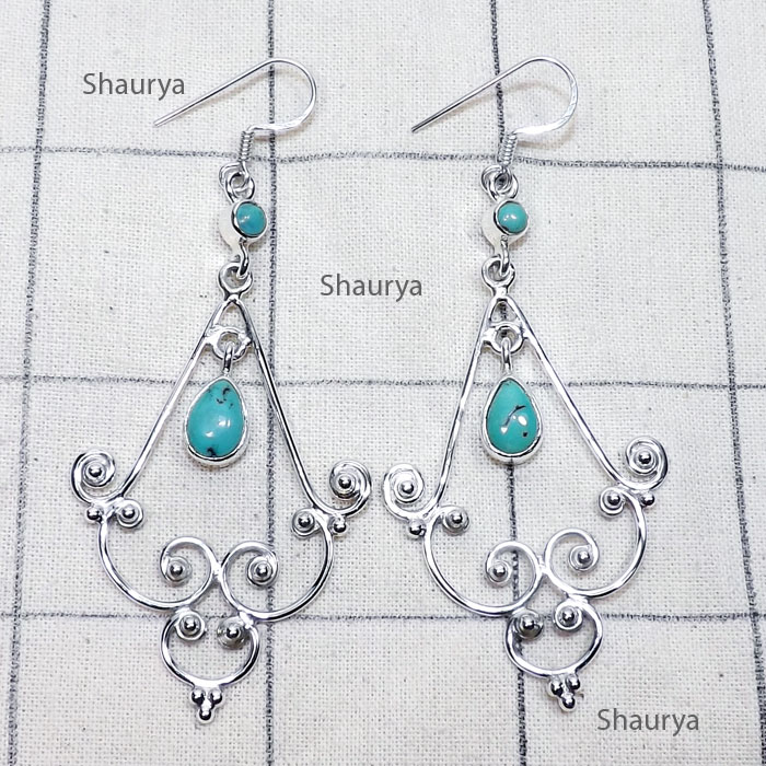 Tibet Turquoise I - SDE807-Genuine Cut n Cab Gemstone 925 Sterling Silver Handmade D Tibet Turquoise I - SDE807-Genuine Cut n Cab Gemstone 925 Sterling Silver Handmade D