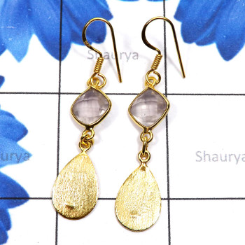 Rose Quartz C - SGE955-925 Sterling Silver Gold Plated with Semiprecious Cut n C Rose Quartz C - SGE955-925 Sterling Silver Gold Plated with Semiprecious Cut n C