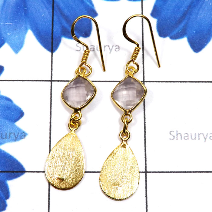 Rose Quartz C - SGE955-925 Sterling Silver Gold Plated with Semiprecious Cut n C Rose Quartz C - SGE955-925 Sterling Silver Gold Plated with Semiprecious Cut n C