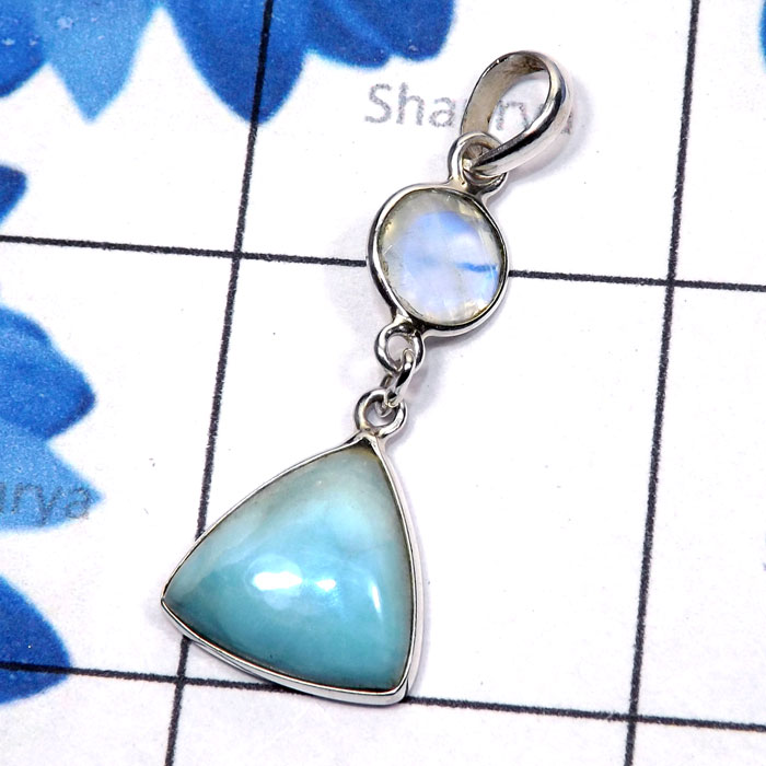 Blue Aragonite, Rainbow Cut B - SBA999-Blue Aragonite with Semiprecious Gemstone 925 Sterling Si Blue Aragonite, Rainbow Cut B - SBA999-Blue Aragonite with Semiprecious Gemstone 925 Sterling Si