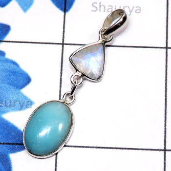 Blue Aragonite, Rainbow Cut E - SBA999-Blue Aragonite with Semiprecious Gemstone 925 Sterling Si Blue Aragonite, Rainbow Cut E - SBA999-Blue Aragonite with Semiprecious Gemstone 925 Sterling Si