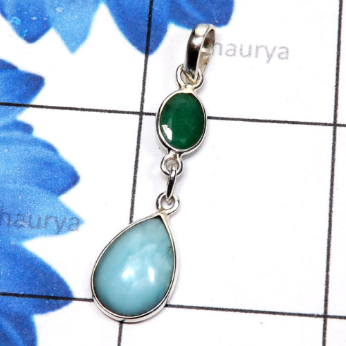 Blue Aragonite, Green Emerald Corundum F - SBA999-Blue Aragonite with Semiprecious Gemstone 925 Sterling Si Blue Aragonite, Green Emerald Corundum F - SBA999-Blue Aragonite with Semiprecious Gemstone 925 Sterling Si