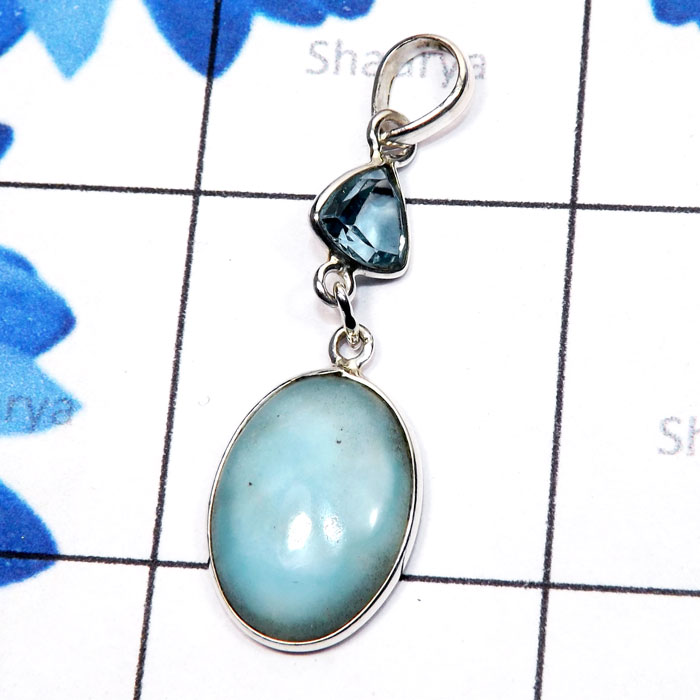 Blue Aragonite, Blue Topaz H - SBA999-Blue Aragonite with Semiprecious Gemstone 925 Sterling Si Blue Aragonite, Blue Topaz H - SBA999-Blue Aragonite with Semiprecious Gemstone 925 Sterling Si