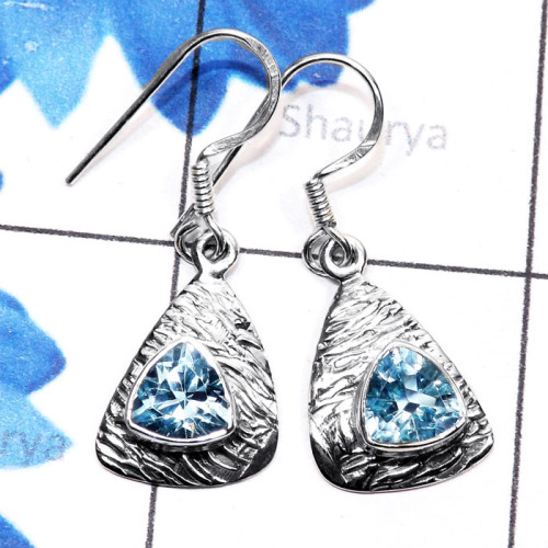 Blue Topaz E - SDE803-Genuine Cut n Cab Gemstone 925 Sterling Silver Lightweigh