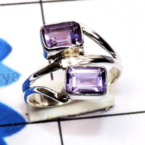Amethyst Cut B - SDR783-Semiprecious Cut Two Gemstone 925 Sterling Silver Handmad