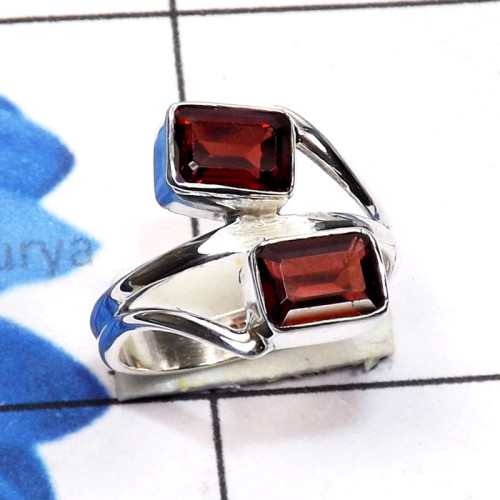 Garnet cut C - SDR783-Semiprecious Cut Two Gemstone 925 Sterling Silver Handmad