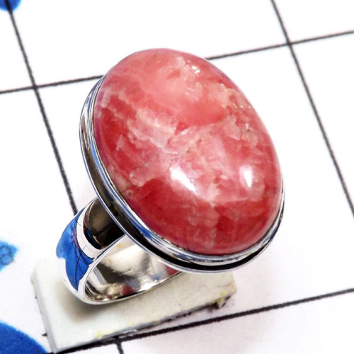 Rodochrosite A - PSR875-Genuine Cab Gemstone 925 Sterling Silver Stunning Ring
