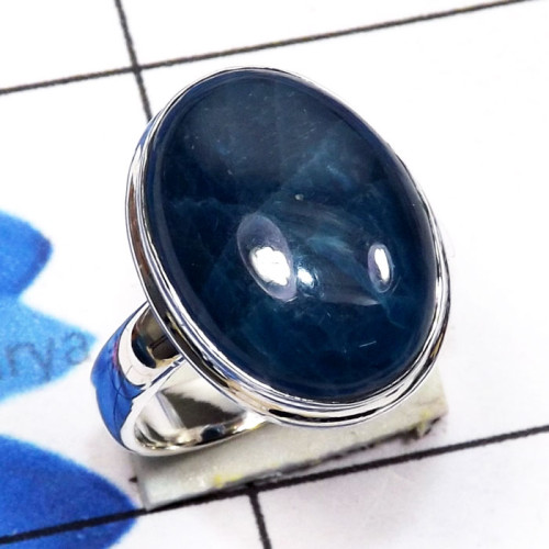 Neon Blue Apatite C - PSR875-Genuine Cab Gemstone 925 Sterling Silver Stunning Ring