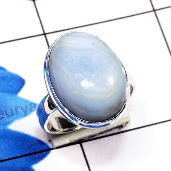 Blue Lace Agate D - PSR875-Genuine Cab Gemstone 925 Sterling Silver Stunning Ring Blue Lace Agate D - PSR875-Genuine Cab Gemstone 925 Sterling Silver Stunning Ring