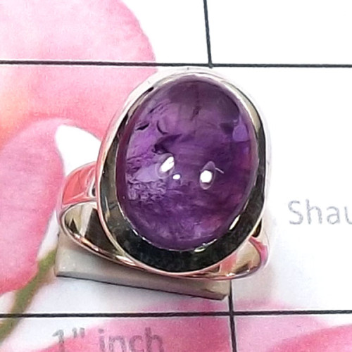 Amethyst Cab G - PSR875-Genuine Cab Gemstone 925 Sterling Silver Stunning Ring