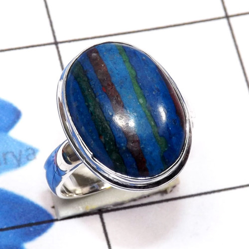 Rainbow Calisilica O - PSR875-Genuine Cab Gemstone 925 Sterling Silver Stunning Ring
