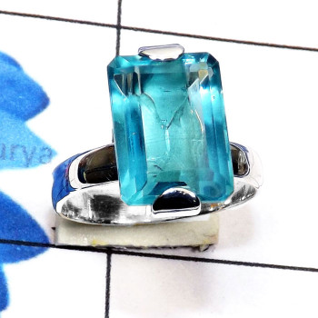 Blue Topaz O - SPR966-Semiprecious Gemstone 925 Sterling Silver Handmade Trendy