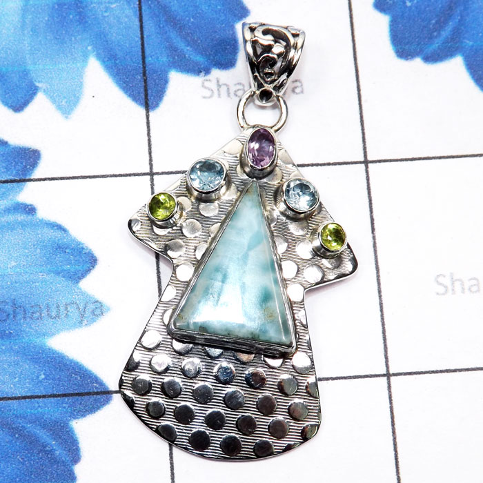 Larimar B - LDS976-Larimar with Semiprecious Cut Gemstone 925 Sterling Silve Larimar B - LDS976-Larimar with Semiprecious Cut Gemstone 925 Sterling Silve