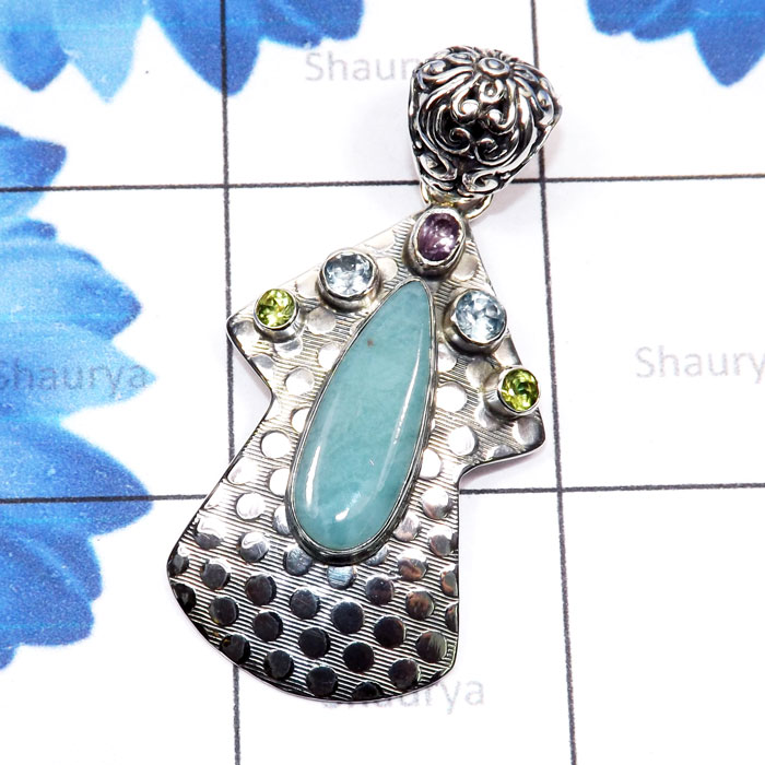 Larimar C - LDS976-Larimar with Semiprecious Cut Gemstone 925 Sterling Silve Larimar C - LDS976-Larimar with Semiprecious Cut Gemstone 925 Sterling Silve